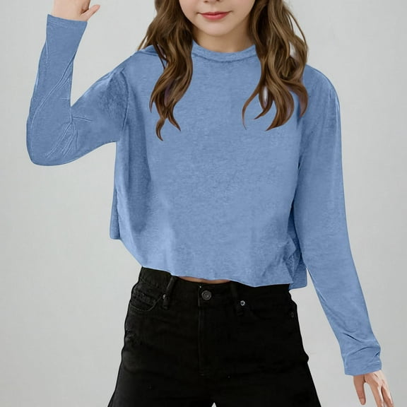 Girls Crewneck Sweatshirt Long Sleeve Pullover Crop Tops Sweatshirts Blue 7-8 Years