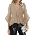 thumbnail image 2 of Long Sleeve Shirts for Women 3/4 Sleeve V-Neck Solid Color Flare Sleeve Womens Blouses Casual Loose T-shirt Pullover Outerwear Party Shirt S-2XL, 2 of 8