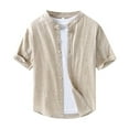 thumbnail image 5 of EHRWE Men's Shirts Male Summer Thin Linen Short Sleeve Shirt Male Casual Solid Color Linen Stand Collar Shirt Breathable Linen Top Vacation Shirt, 5 of 5