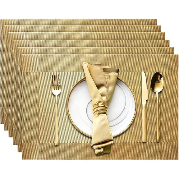 MY Placemats Set of 6, Table Placemats Heat Resistant Woven Placemats Washable PVC Place Mats Woven Vinyl Placemats Non-Slip Stain Resistant Kitchen Table Placemats Easy to Clean…