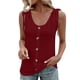 thumbnail image 1 of Playeras,Blusas y Tops,Ropa para Mujer Mujeres camisetas sin mangas Dressy Casual Mujeres sueltas cuello en U sin mangas Tops Casual Color plisado ojal verano camisas chaleco blusa (Red, L), 1 of 7