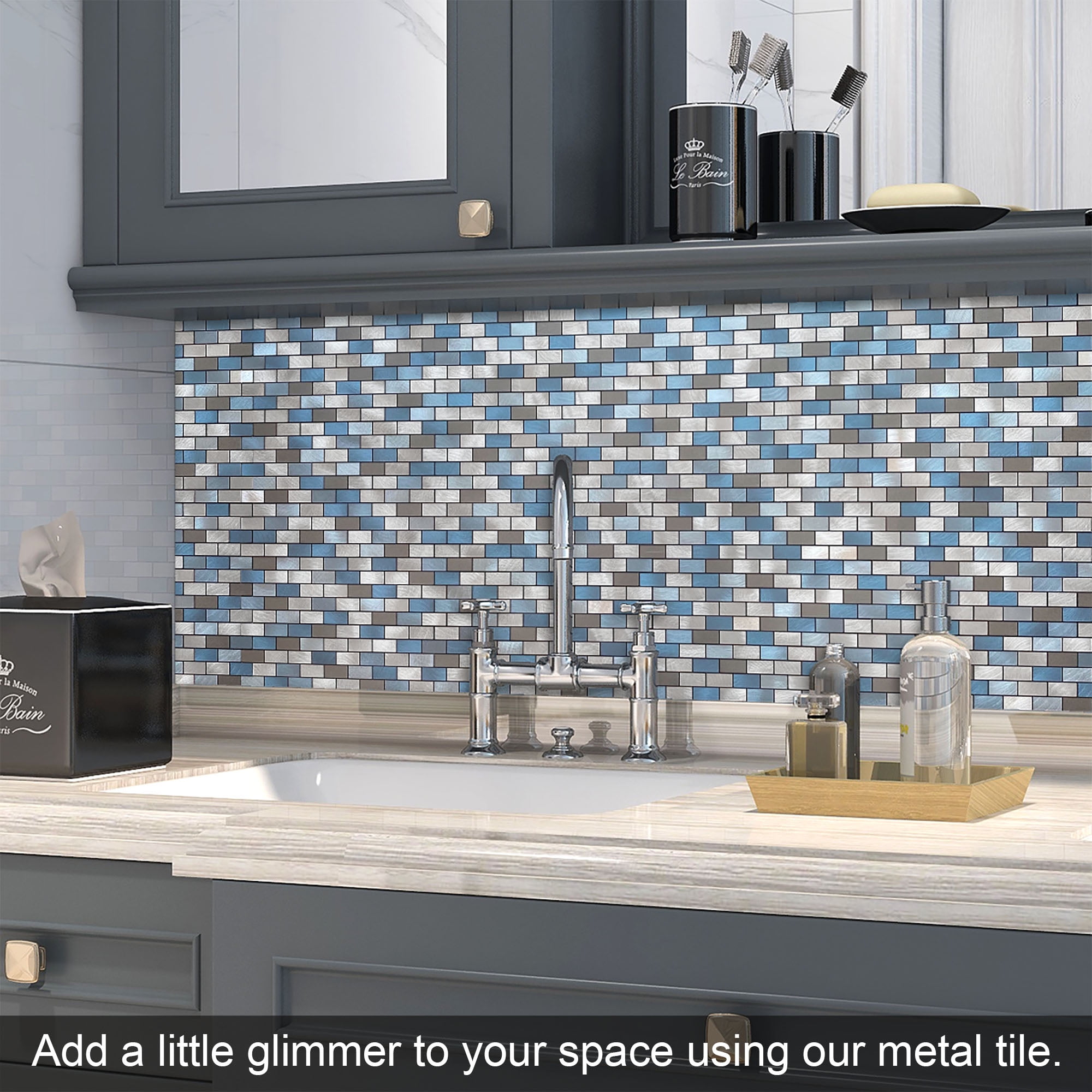 BeNice Peel and Stick Backsplash Kitchen Backsplash Tile Stickers Metal Blue