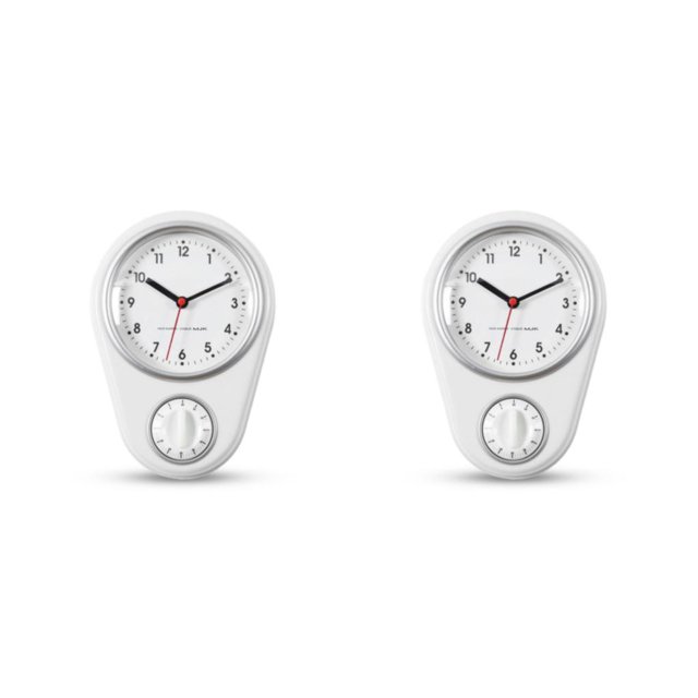 Youkk Unique Style Kitchen Timer Wall Clock Kitchen Decor Accurate Timekeeping white 2Set