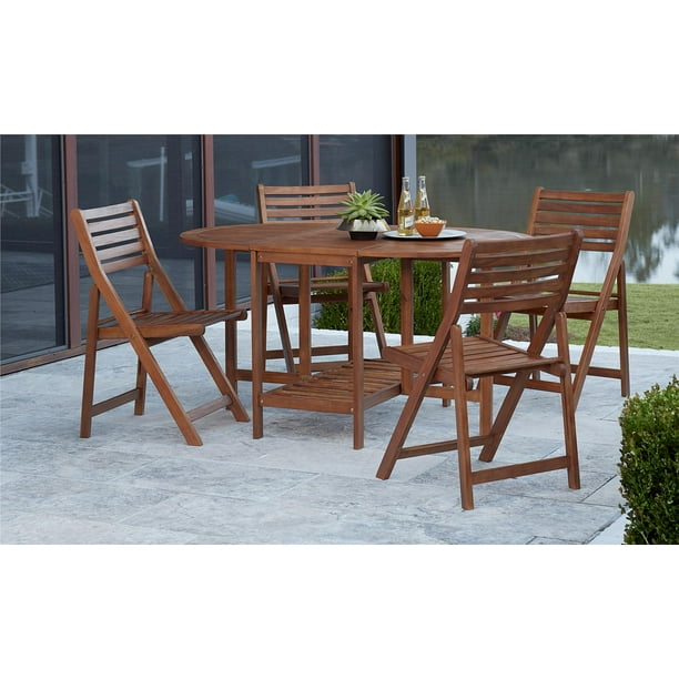 COSCO Outdoor Living 5 Piece Acacia Wood Patio Dining Table and Folding