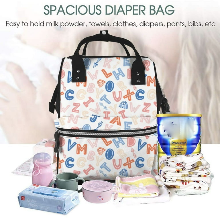 Pofeuu Scandinavian Alphabet Print Diaper Bag Backpack