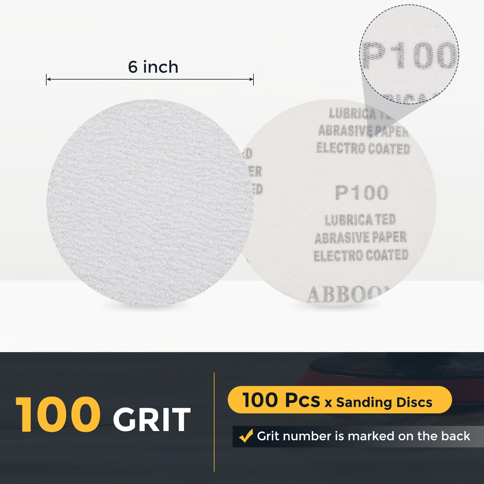 100 Pcs 6 Inch Sanding Disc 100 Grit Hook and Loop Sandpaper Random Orbital Sander Pads for Woodworking Automotive Metal Polishing, White