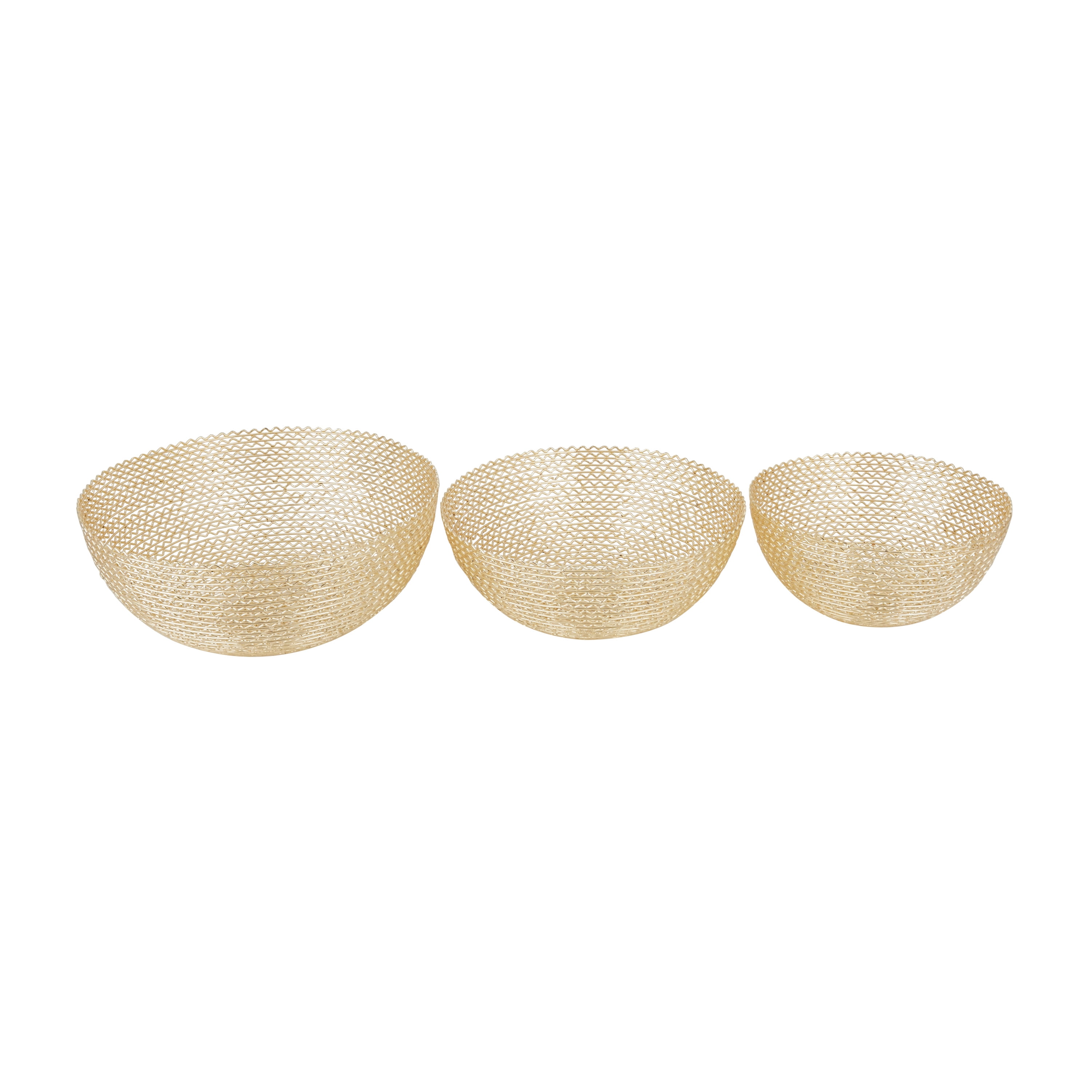 CosmoLiving by Cosmopolitan 7", 6", 6"H Round Gold Metal Decorative Bowl, Set of 3