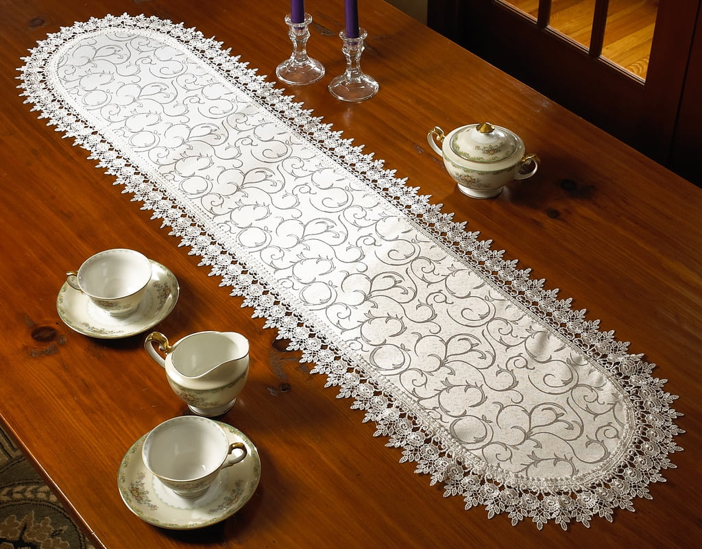 Flower Bow Embroidered Lace Vintage Vintage Design Table Runner