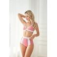 thumbnail image 2 of LIORA Women Polka Dot Halter Bikini Bowknot Front with High Waisted Bottom Swimsuit Pink, 2 of 6