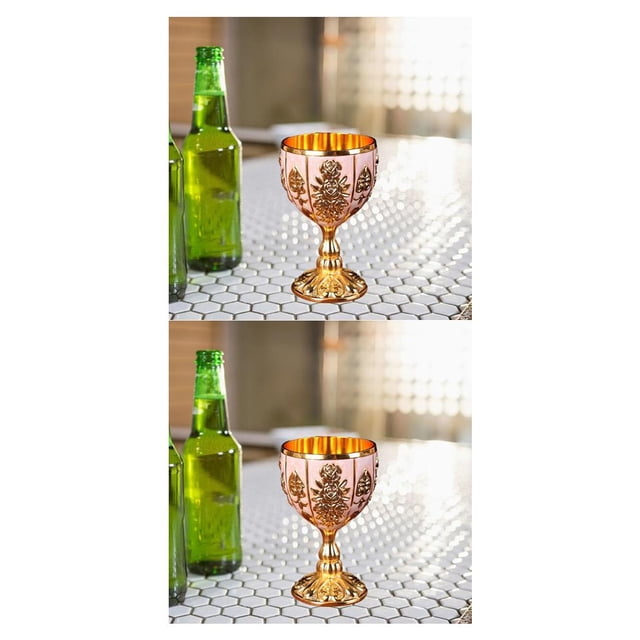 Bewildely Copa de vino refinado Copa de vidrio en relieve para devotos del vino Vasos de lujo Calabaza de oro rosa 2Conjunto