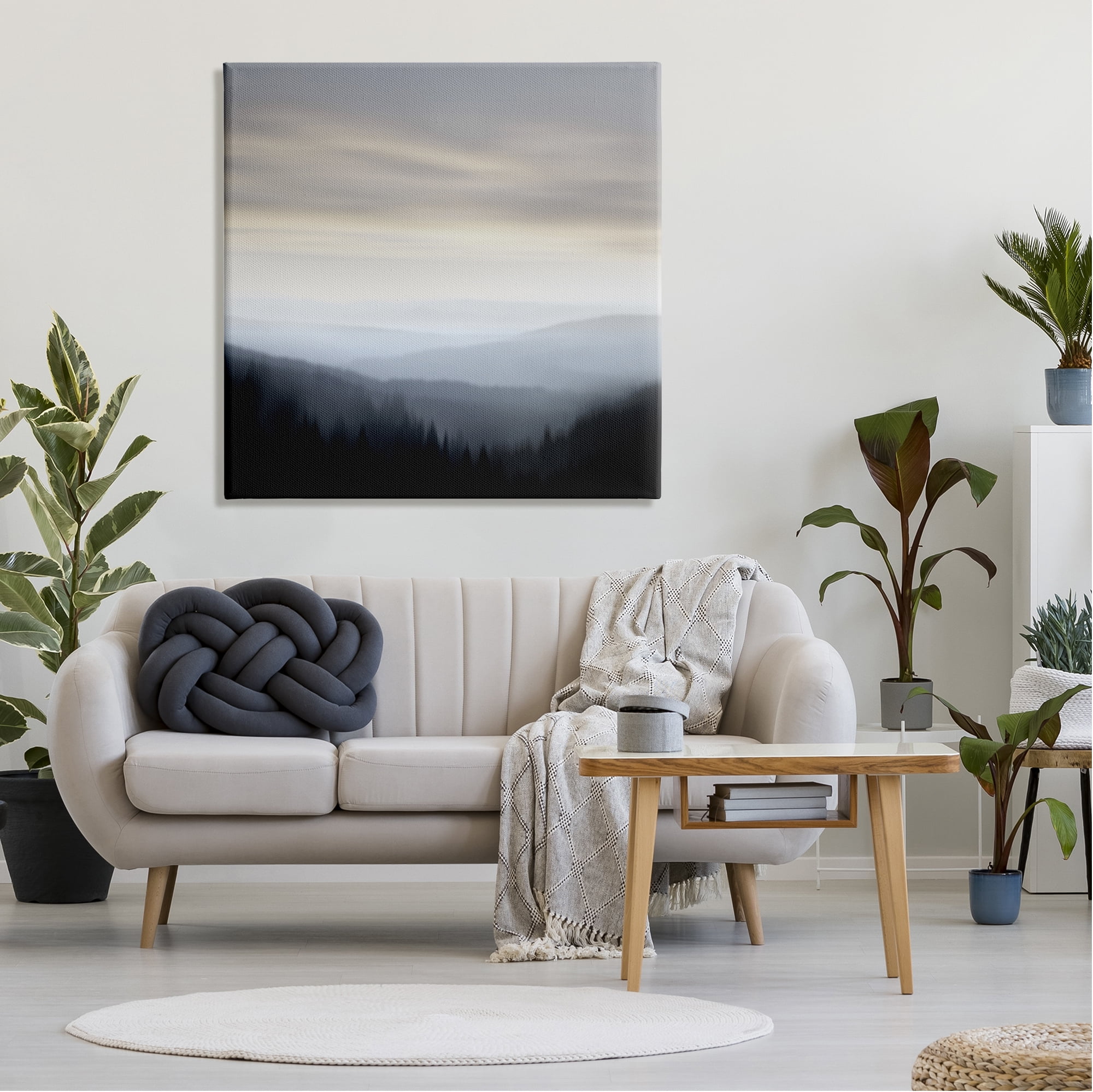 Stupell Industries Grey Mountain Range Landscape Painting Gallery Wrapped Canvas Art Print Wall Art, 36 x 36