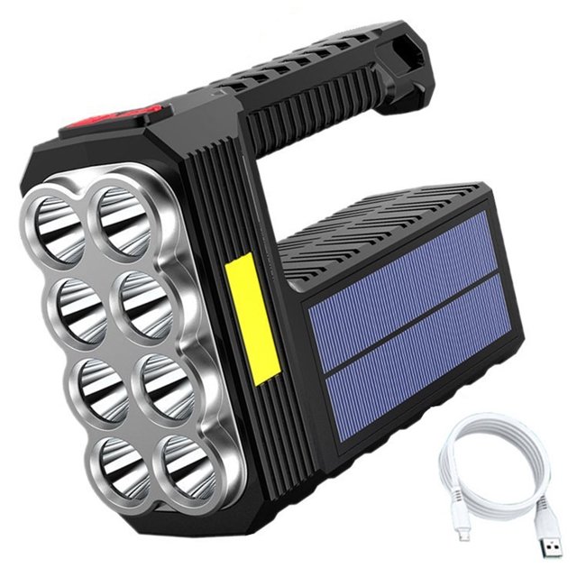 Linterna solar recargable de 20 W, 8 LED, 6 COB, 3 niveles de brillo ajustable, para exteriores