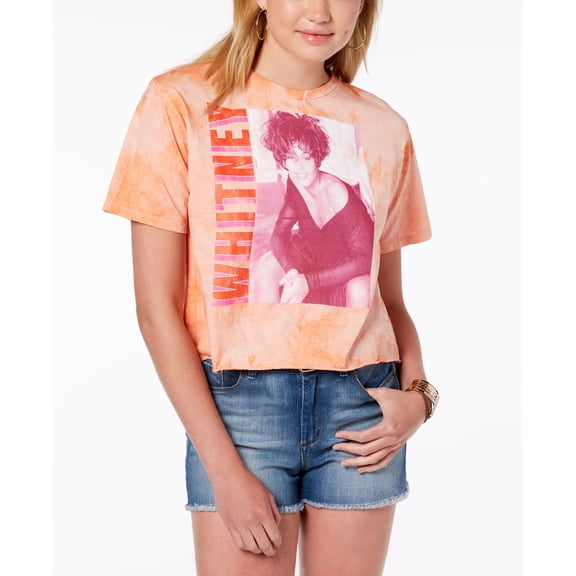 Bravado Juniors Cotton Whitney Houston Cropped T-Shirt Pink S