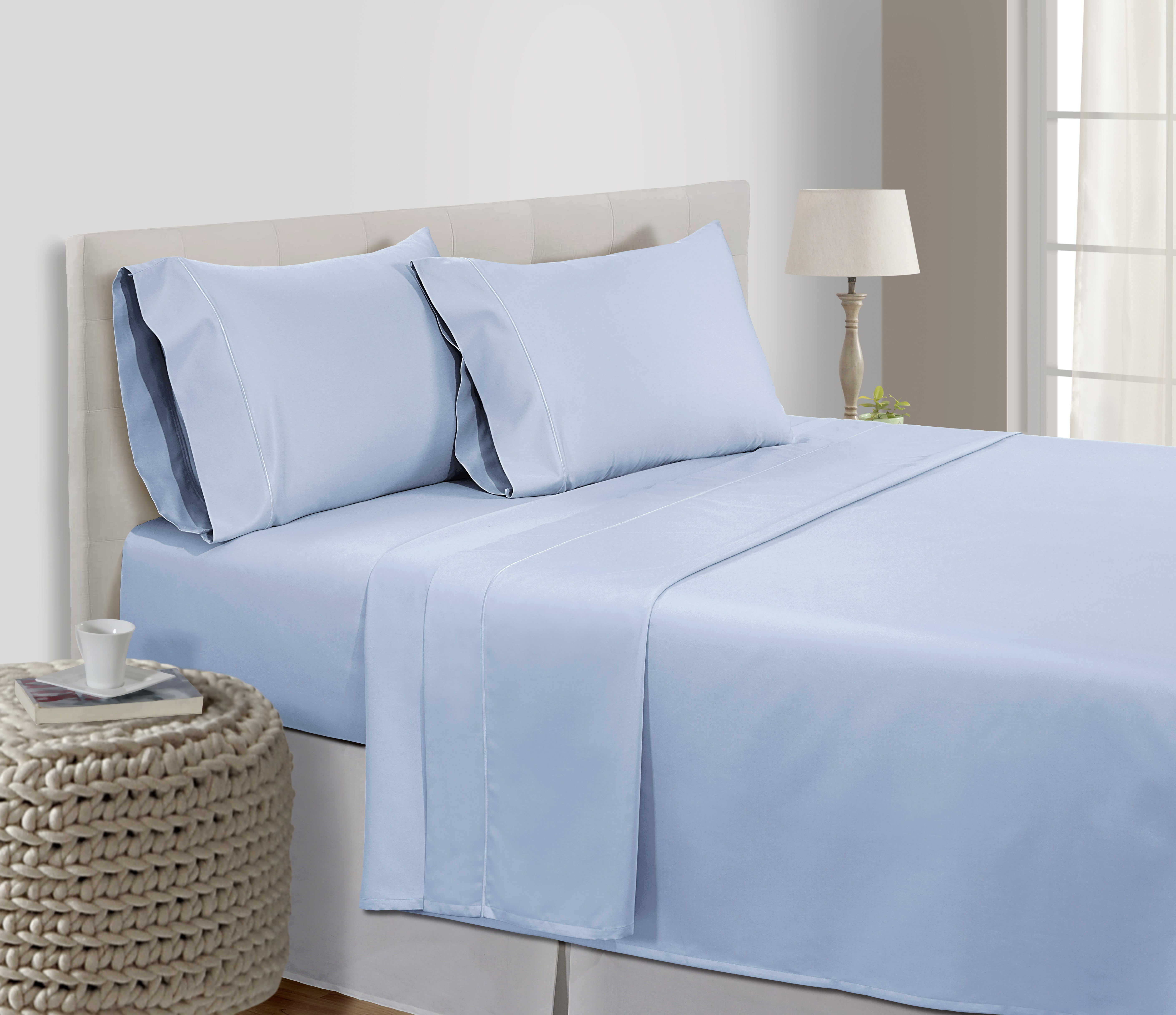 800 Thread Count Egyptian Cotton Standard/Queen Size Pillowcases 4Pcs Light Blue