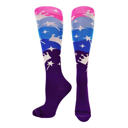 Princess Crown Socks - MadSportsStuff Neon Crowns and Wands Over the Calf Socks (Neon Pink/Blue/Purple, Small)