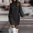 thumbnail image 4 of HAJWOH Sweater Dresses for Women 2025 Fall Winter Long Sleeve Knit Pullover Dresses Turtleneck Bodycon Casual Fall Mini Sweaters Dresses Black L, 4 of 7