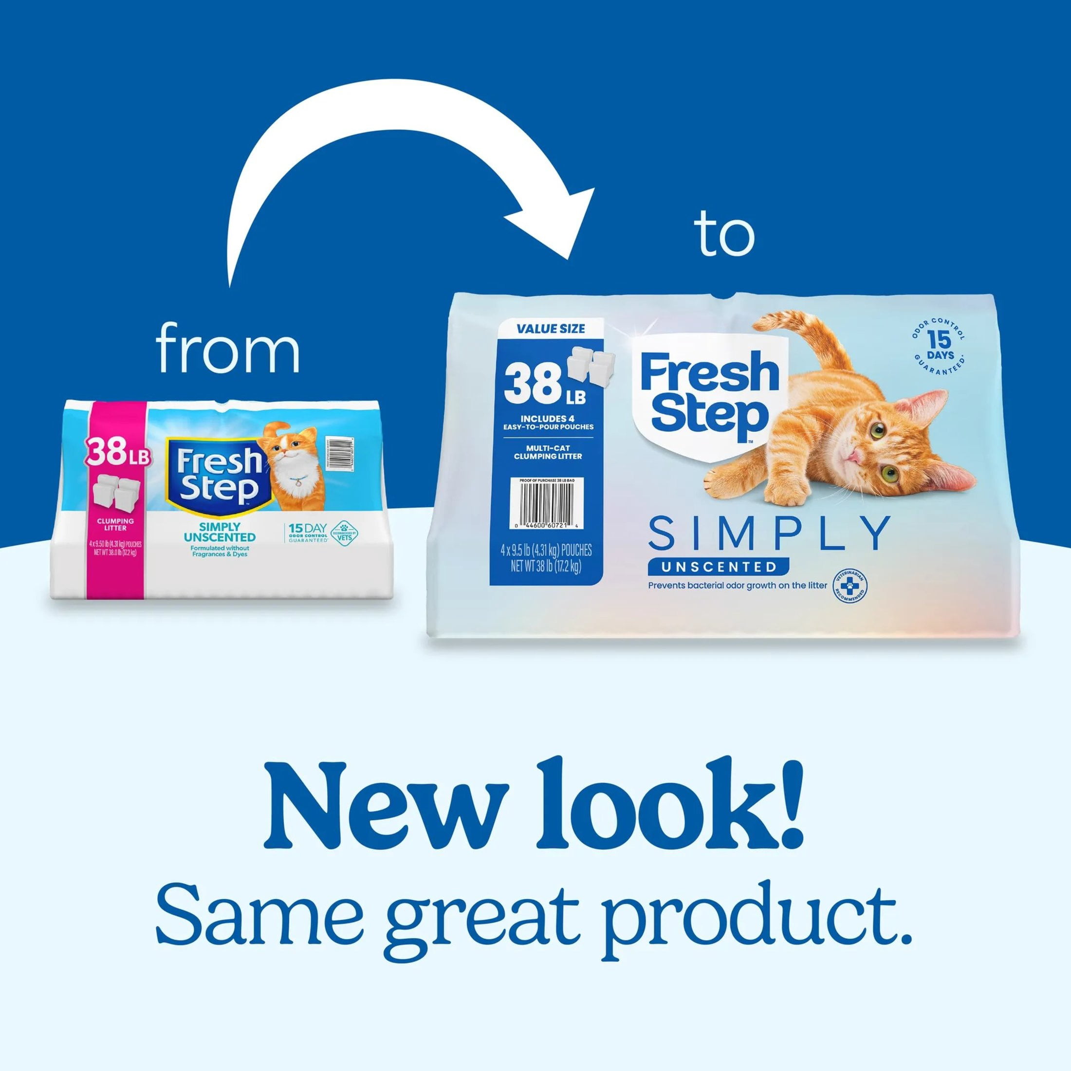 (2 pack) Fresh Step Simply Multi-Cat Clumping Cat Litter, Unscented, 38 lb, Easy Pour Pouches (4 Pack)