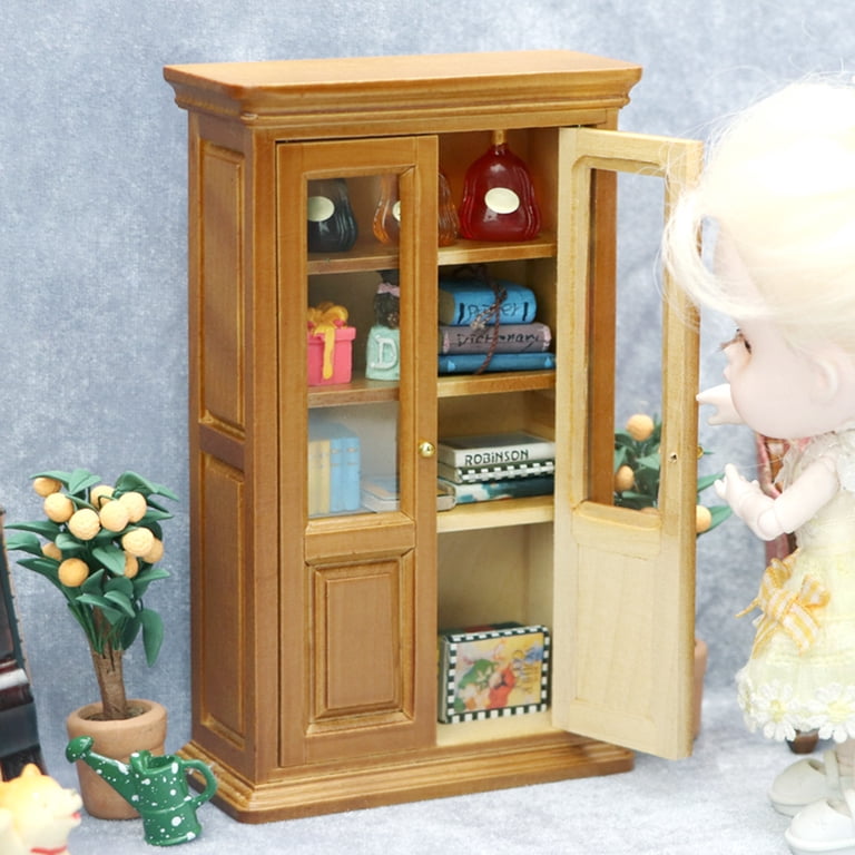 Dollhouse Miniature Corner Display Cabinet – 1:12 Scale Wood & Glass Cabinet For Collectors