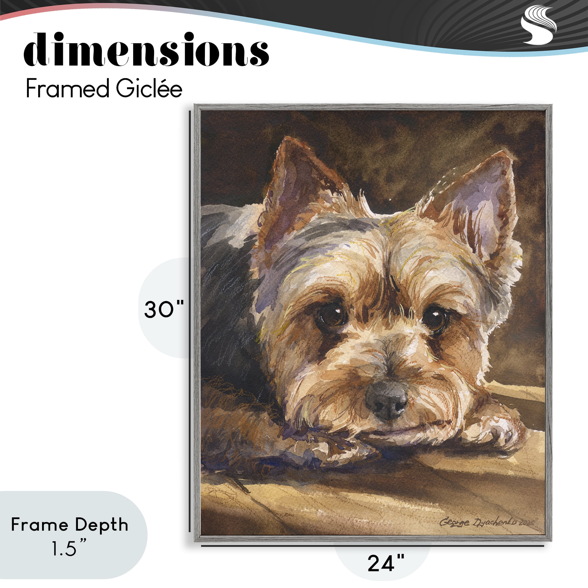 Stupell Industries Yorkshire Terrier Portrait Gray Framed Giclee Art, design by George Dyachenko