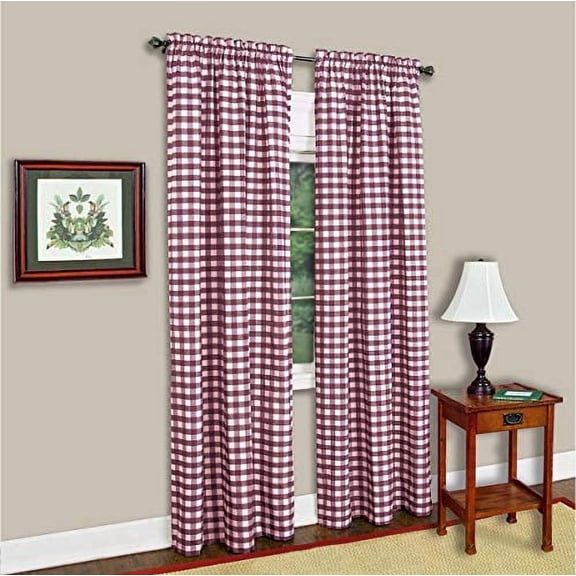 Buffalo Plaid Drapes, Classic Country Plaid Gingham Checkered Design, Decor, Window Curtain Treatments 42" x 84" Single Panel, Burgundy