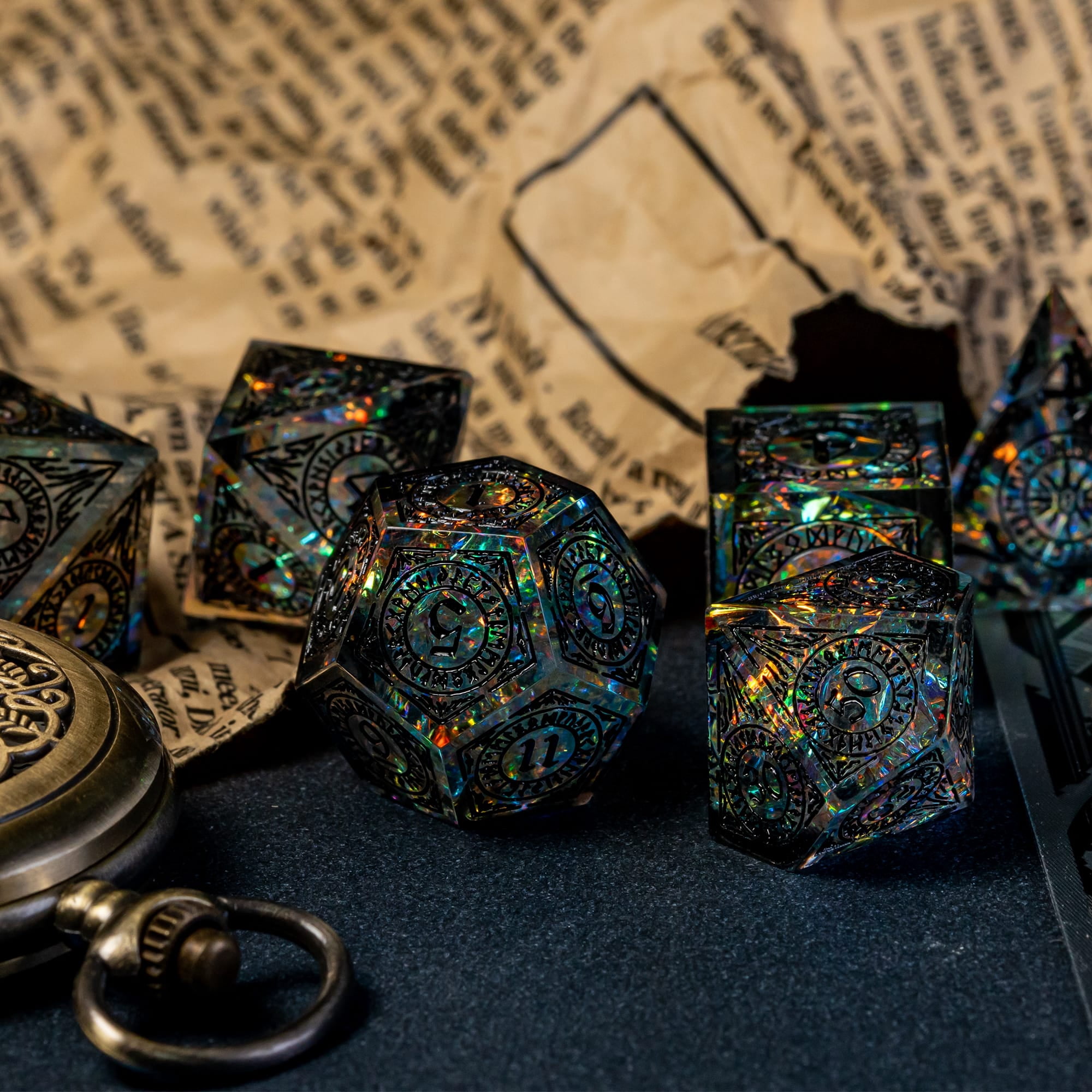 Cusdie 7-Die Sharp Edges DND Dice, Handcrafted Polyhedral Dice Set, for Role Playing Game Dungeons and Dragons D&D Dice MTG Pathfinder