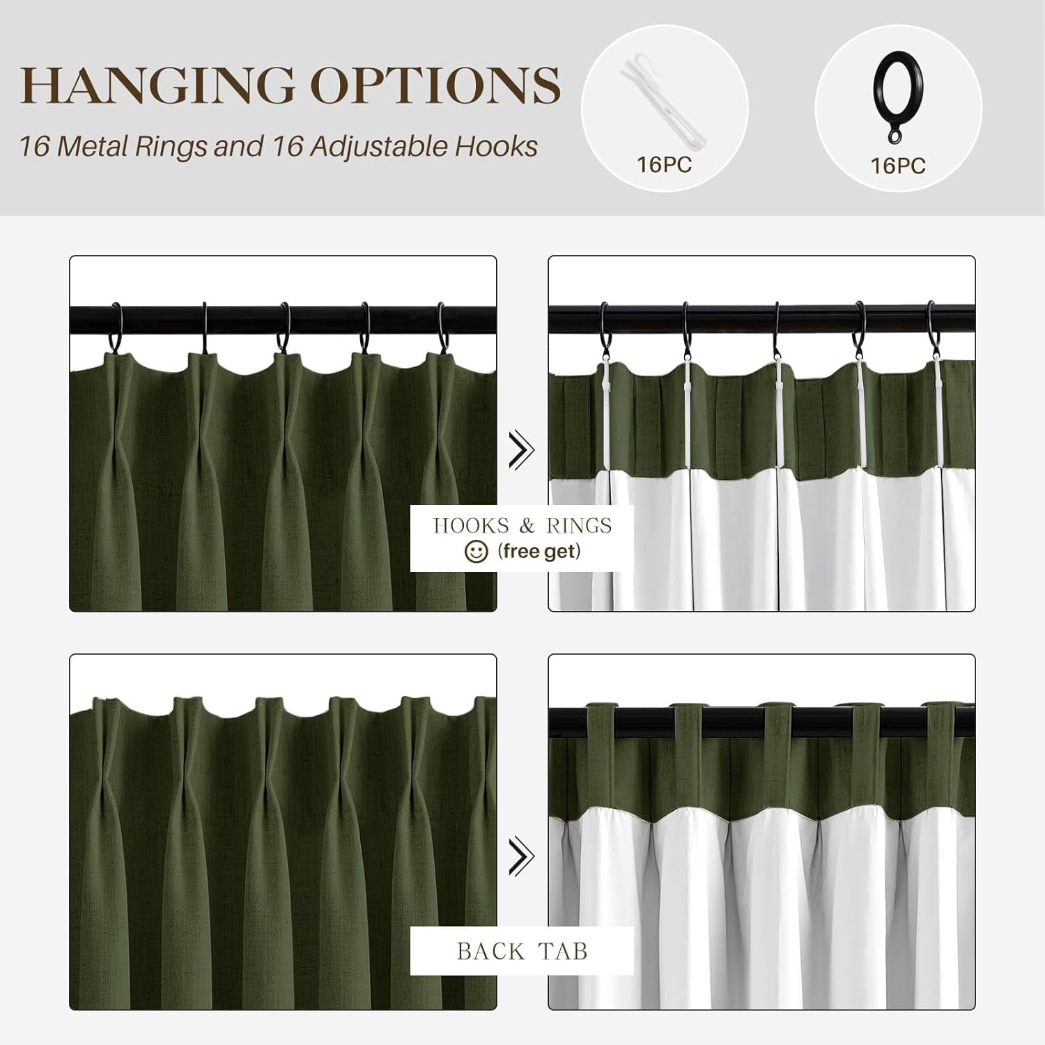 Nalqet Linen Pinch Pleated Full Blackout Curtains for Bedroom - 2 Pages Black Out Olive Green Curtains 84 Inch Long 2 Panel for Living Room Darkening Thermal Window Curtain Drapes with 16pc Hooks