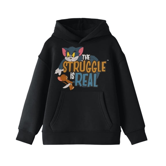 Tom And Jerry The Struggle Is Real Vintage Characters Boy's Black Sweatshirt-Small