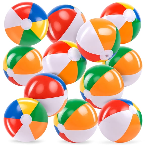 Bulk 12" Rainbow Beach Balls (12 Pack), Heavy Duty Inflatable Blow Up Beachballs for Pool Games, Birthday Party Supplies & Summer Party Favors Gifts
