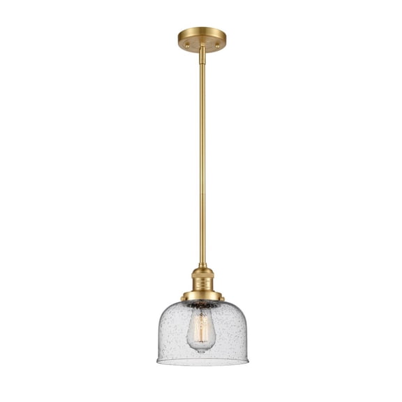 Innovations Lighting  Franklin Restoration Bell - 1 Light 8" Stem Hung Mini Pendant Satin Gold/Seedy