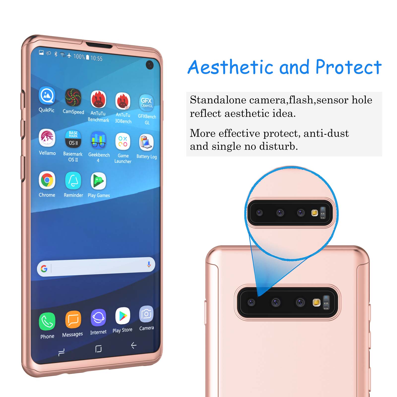 Samsung Galaxy S10 Case, Case For Galaxy S10, Galaxy S10 Screen Protector, Njjex Thin Premium Dual Layer Hard Case for Galaxy S10 with Tempered Glass Screen Protector For Galalxy S10 6.1"-Gold - image 4 of 5