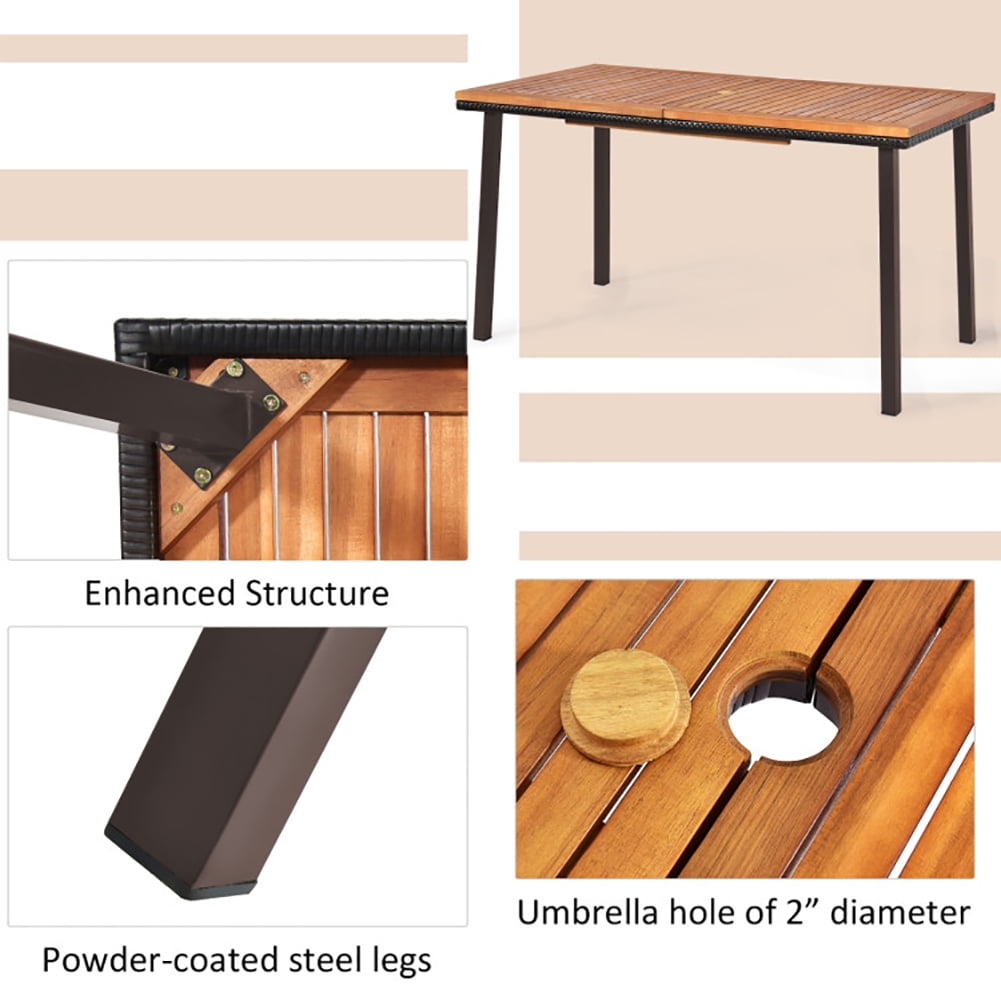 Aimee Lii 55 Inch Patio Acacia Dining Table with Umbrella Hole, Outdoor Patio Furniture Aimee Lii 55 Inch Patio Acacia Dining Table with Umbrella Hole, Outdoor Patio Furniture