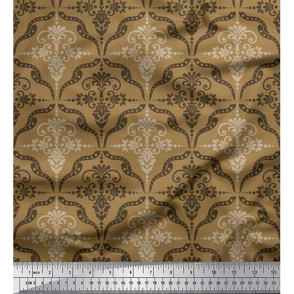 Soimoi Cotton Duck Fabric Filigree Damask Print Fabric by the Yard 42 Inch Wide