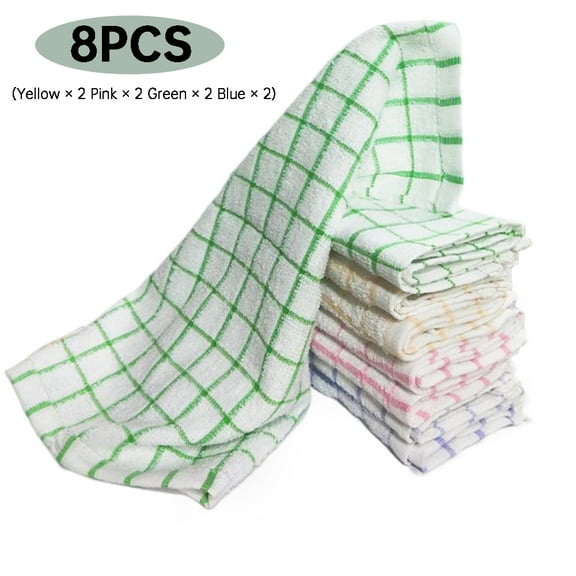 Kitchen Dish Towels, 13 inch x 13 inch Bulk Cotton Kitchen Towels and Dishcloths Set, 8 Pack Dish Cloths