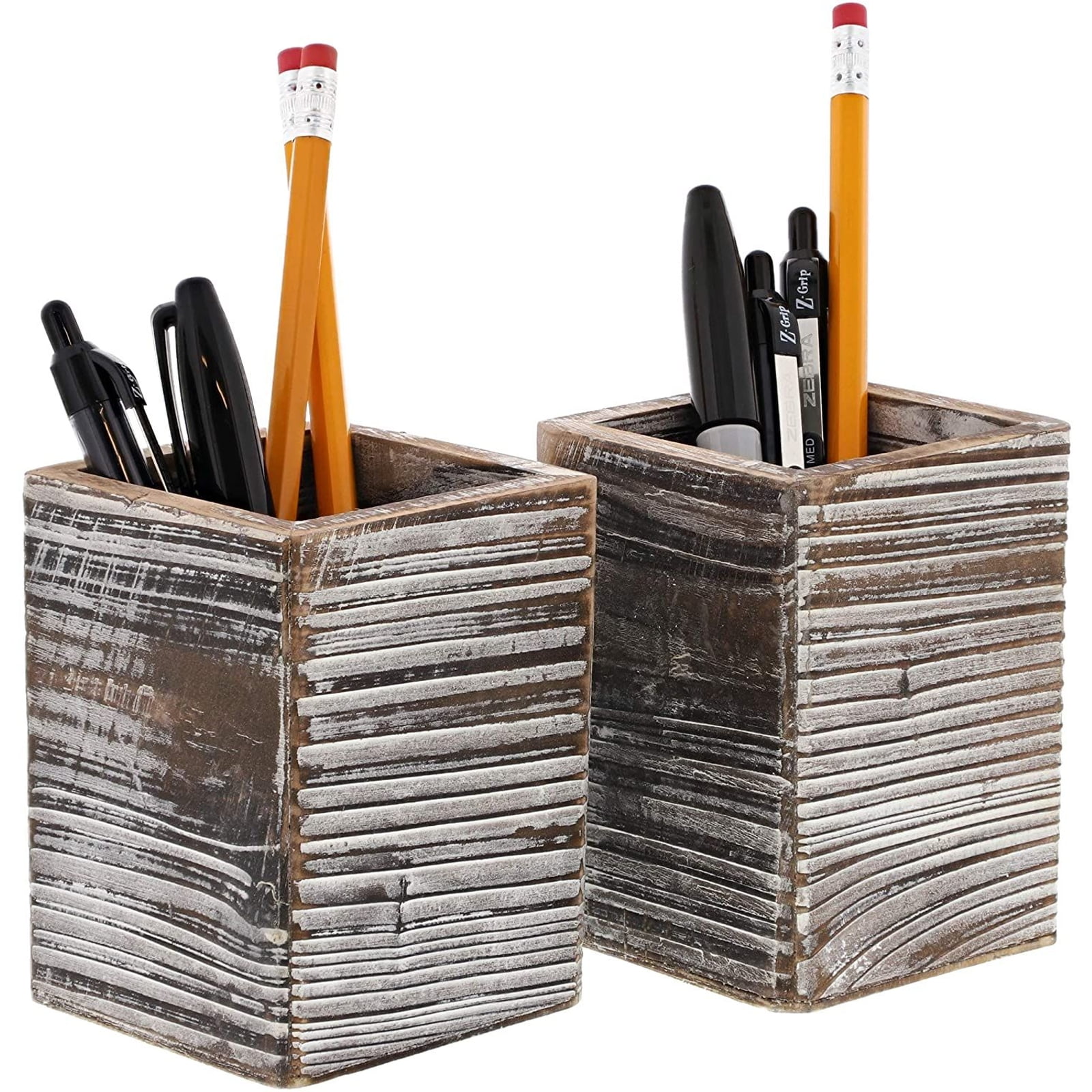 Rustic Wood Pencil Holder (2 Pack)