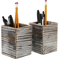 Paper Junkie Rustic Wood Pencil Holder (2 Pack), 3x3x4"