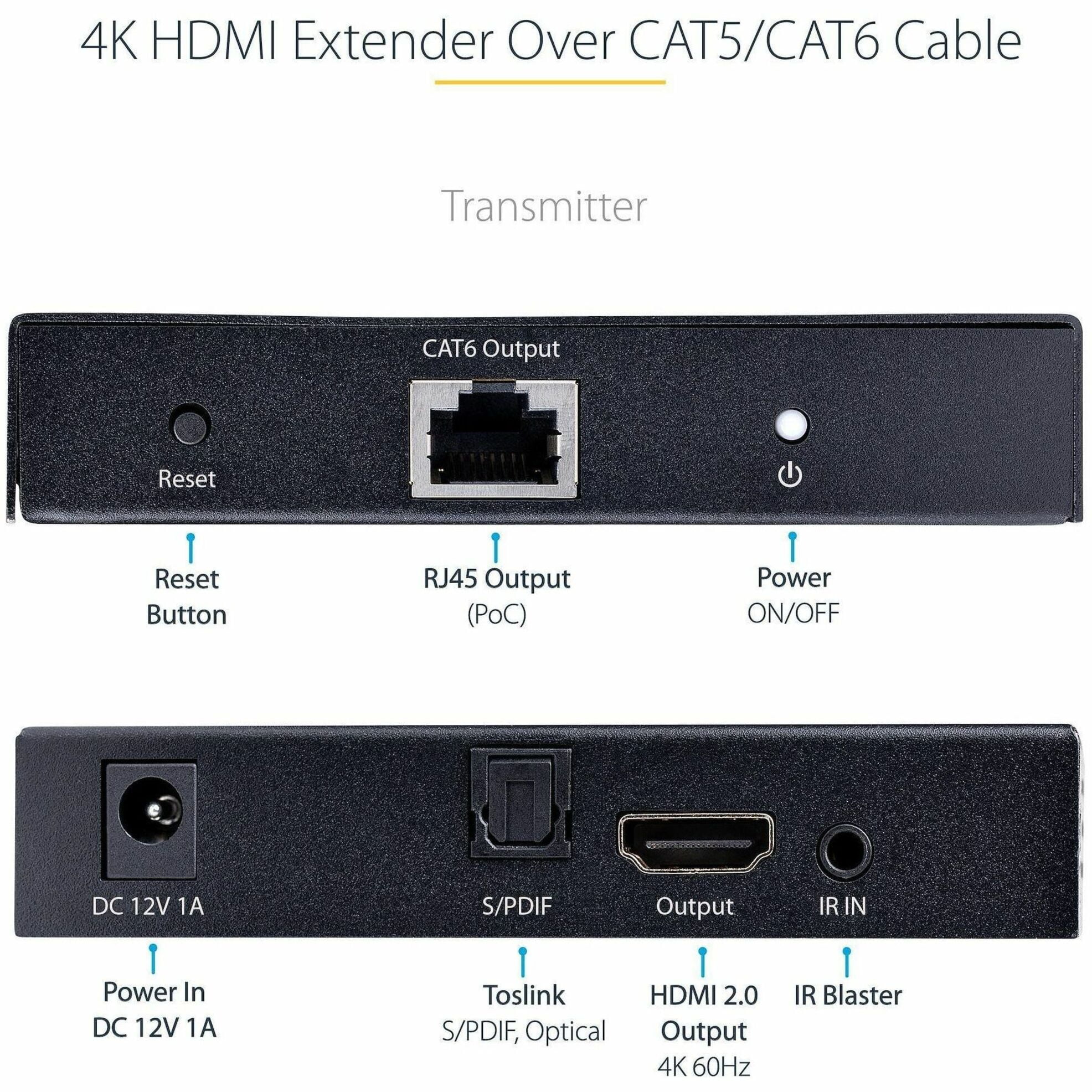 StarTech 4K HDMI Extender Over CAT5/CAT6 Cable 60Hz Video Extender
