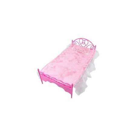 Pink Mini Bed With Pillow for Dolls Dollhouse Bedroom Furniture Dolls Accessories for Kids