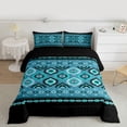 thumbnail image 2 of jejeloiu Retro Boho Aztec Queen Comforter Set,Blue Geometric Rhombus Bedding Comforter Set For Adults Reversible 3-Piece, 2 of 8