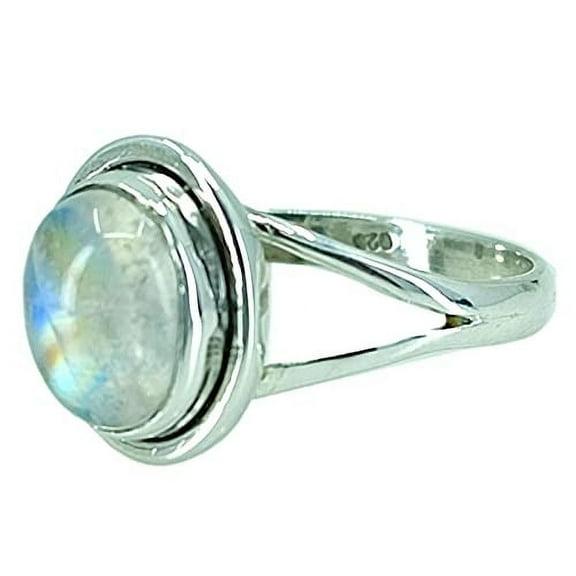 Navya Craft Rainbow Moonstone Oval 925 Sterling Silver Handmade Women Statement Ring Size 4.0