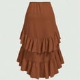 thumbnail image 4 of LWavelet Ruched Tiered Ruffled Asymmetrical Midi Skirt Women Daily Casual Flowy Stylish Bottoms Brown S, 4 of 5