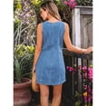 thumbnail image 6 of Dresses for Women Sleeveless Stretchy Jean Summer Casual Western Short Button Down Dress with Patch Pocket Light Blue XL, 6 of 8