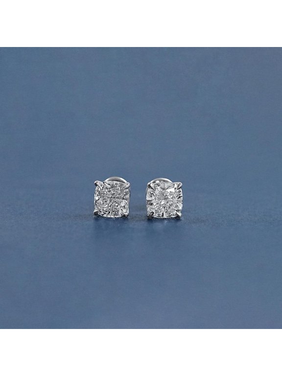 Cushion Cut Moissanite Stud Earrings, 925 Sterling Silver, Brilliant Fire and Clarity, Secure Setting.