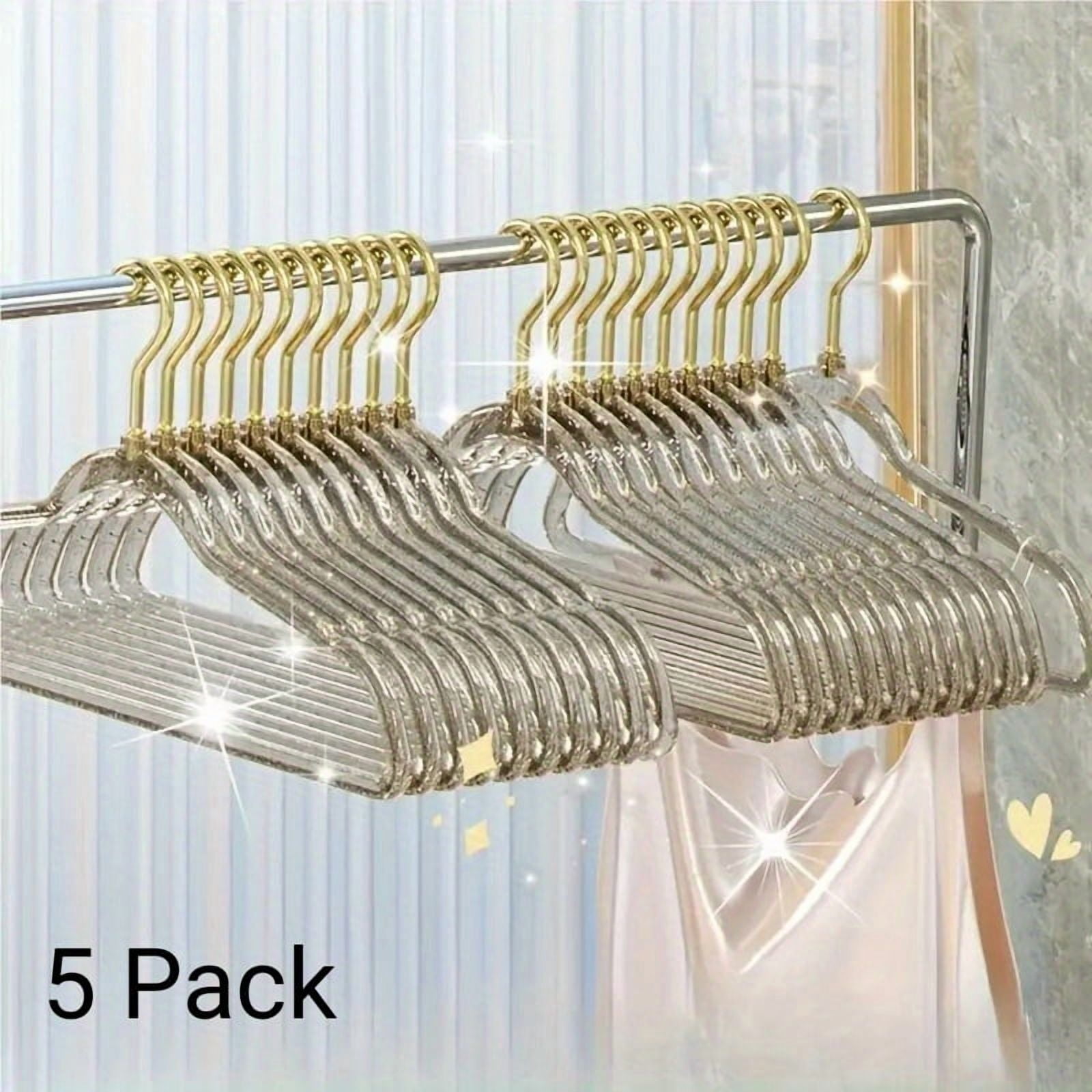 5 Pack Premium Heavy Duty Glitter Acrylic Hangers, Clear Invisible Clothes Hangers, Durable Plastic Clothes Hangers with Bling Glitter, Pants, Suits, Shirts, Skirts& Dress Clothes, Closet Organizer