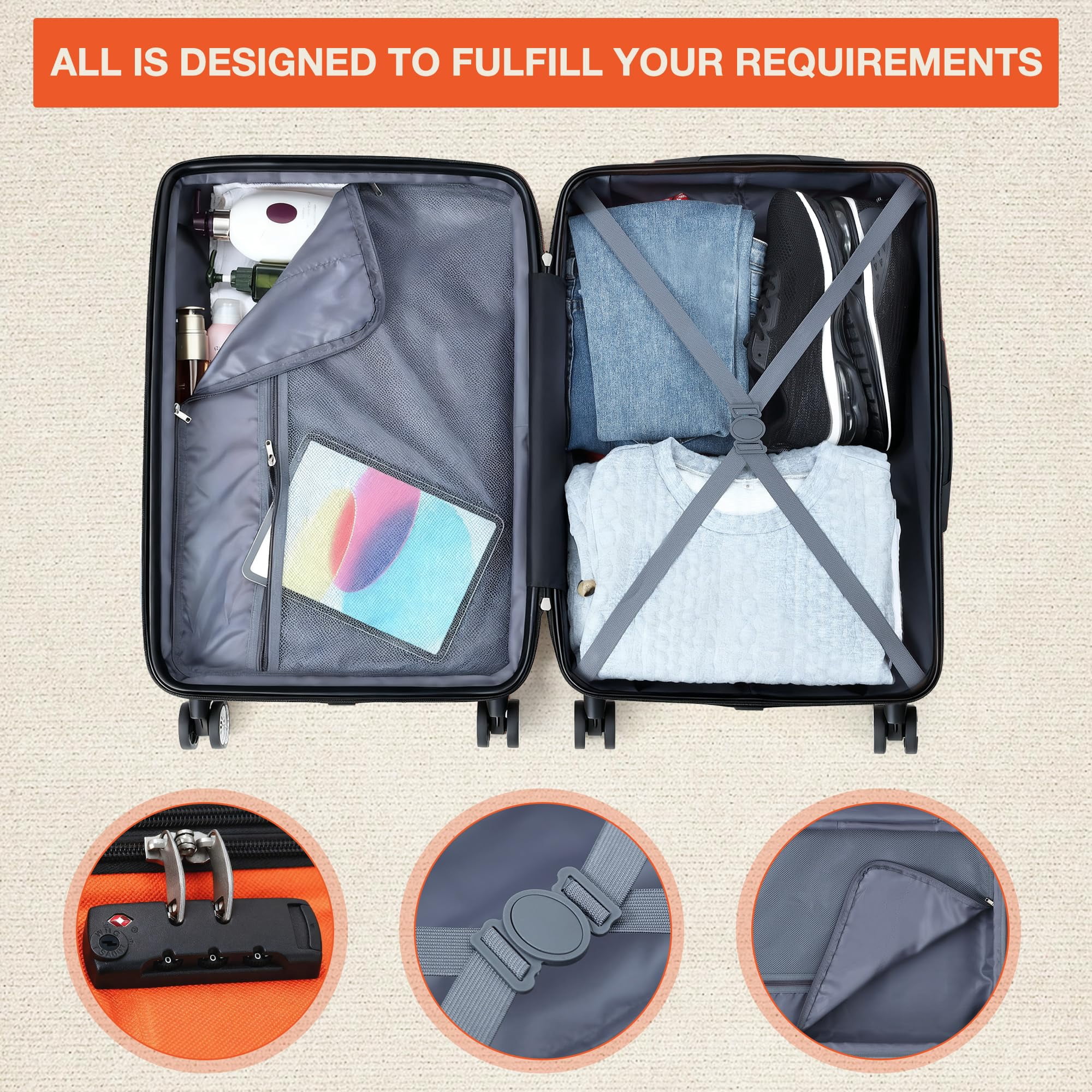24" Expandable Hard Shell Carry On Luggage with No Noise Spinner Wheels, 77L ABS Hardside Carry On Suitcase with TSA Lock, Lightweight Hardshell Suitcase with Adjusts in 3 Stages for Trips, Vacations