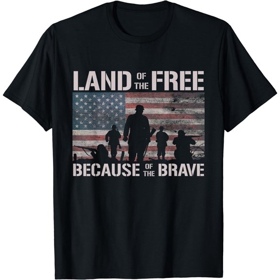 Land Of The Free Because Of The Brave American Flag T-Shirt Black Small