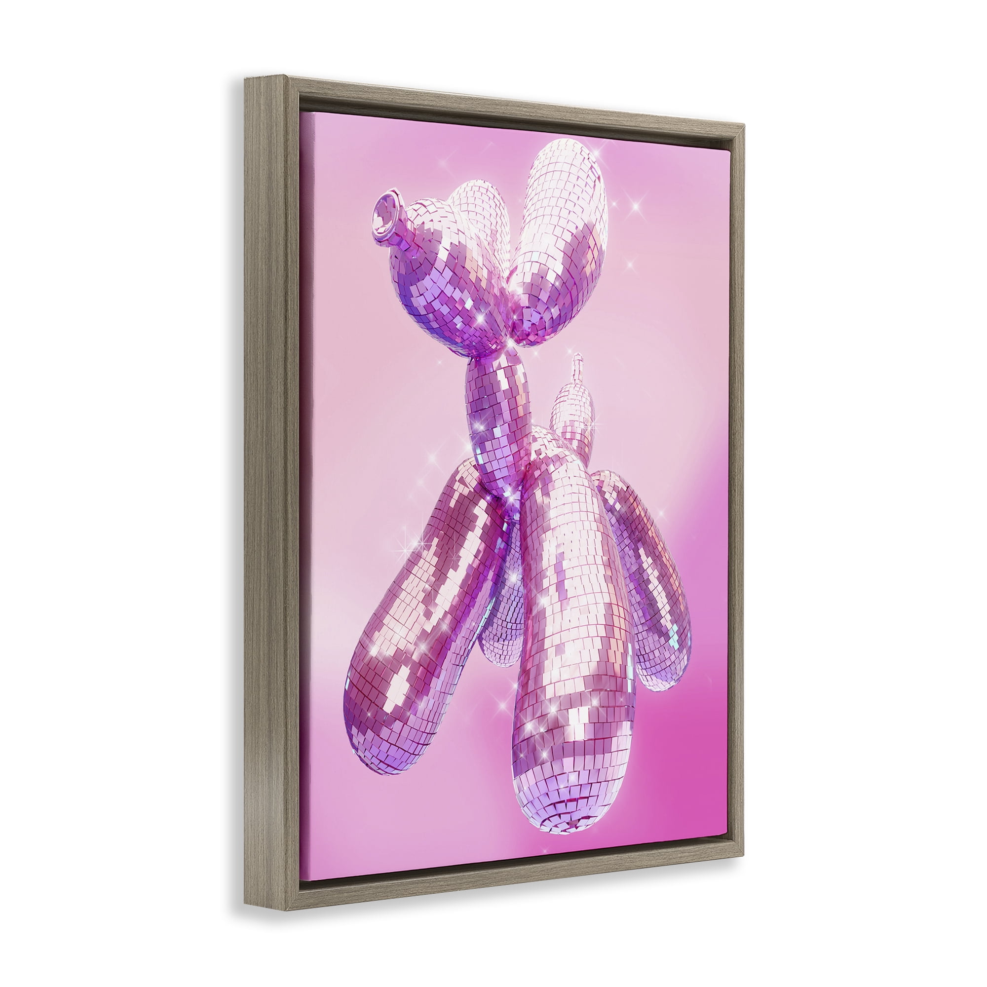 Stupell Industries Balloon Dog Disco Ball Abstract Painting Brown Floater Framed Canvas Art Print Wall Art, 17 x 21