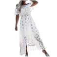 thumbnail image 2 of Women"s Bohemian Lace Long Dress White Beach Dress Short Sleeve Off-the-shoulder Dress-yu, 2 of 5