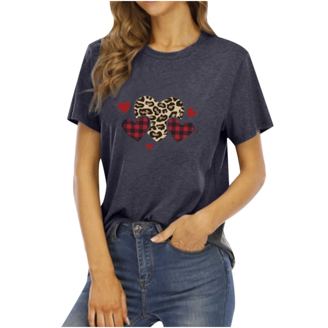 Pompotops T-Shirt Décontracté à Manches Courtes pour Femmes avec Impression d'Amour