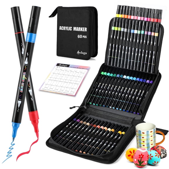 Marcadores de pintura acrílica Brled, 60 colores, doble punta, para arte