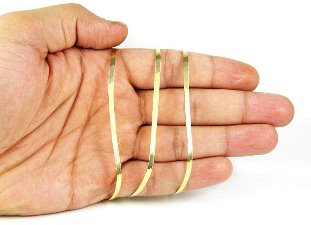 925 Sterling Silver 2.5mm - 11.5mm Herringbone Chain, FREE Microfiber Cloth, Yellow Gold Plated Flat Imperial Link Mens Womens Necklace, Giorgio Bergamo